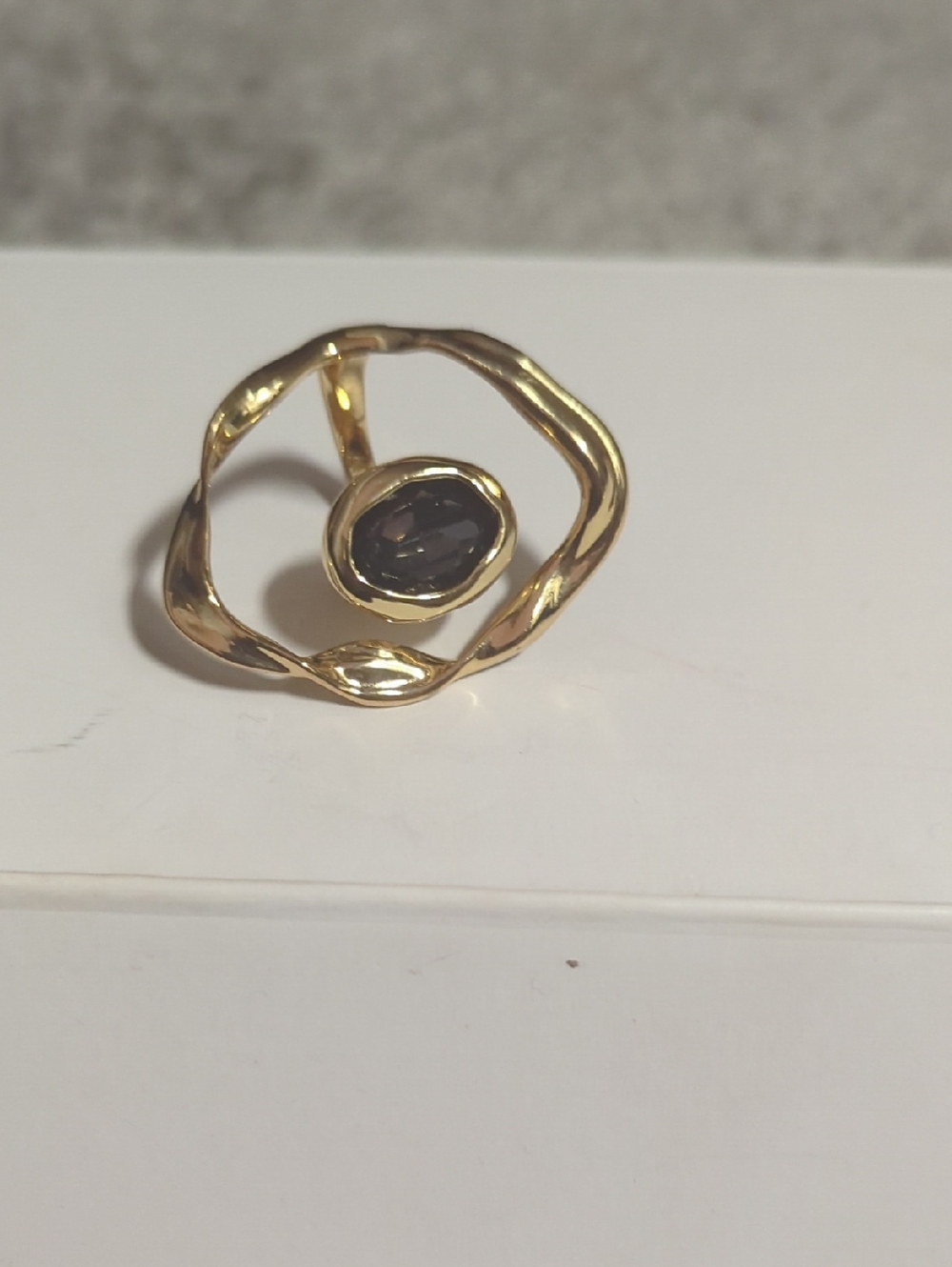 New Gold-Tone Open Circle Ring with Dark Gemstone